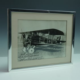 Framed Signed Photograph of Captain Eddie Rickenbacker with SPAD XIII