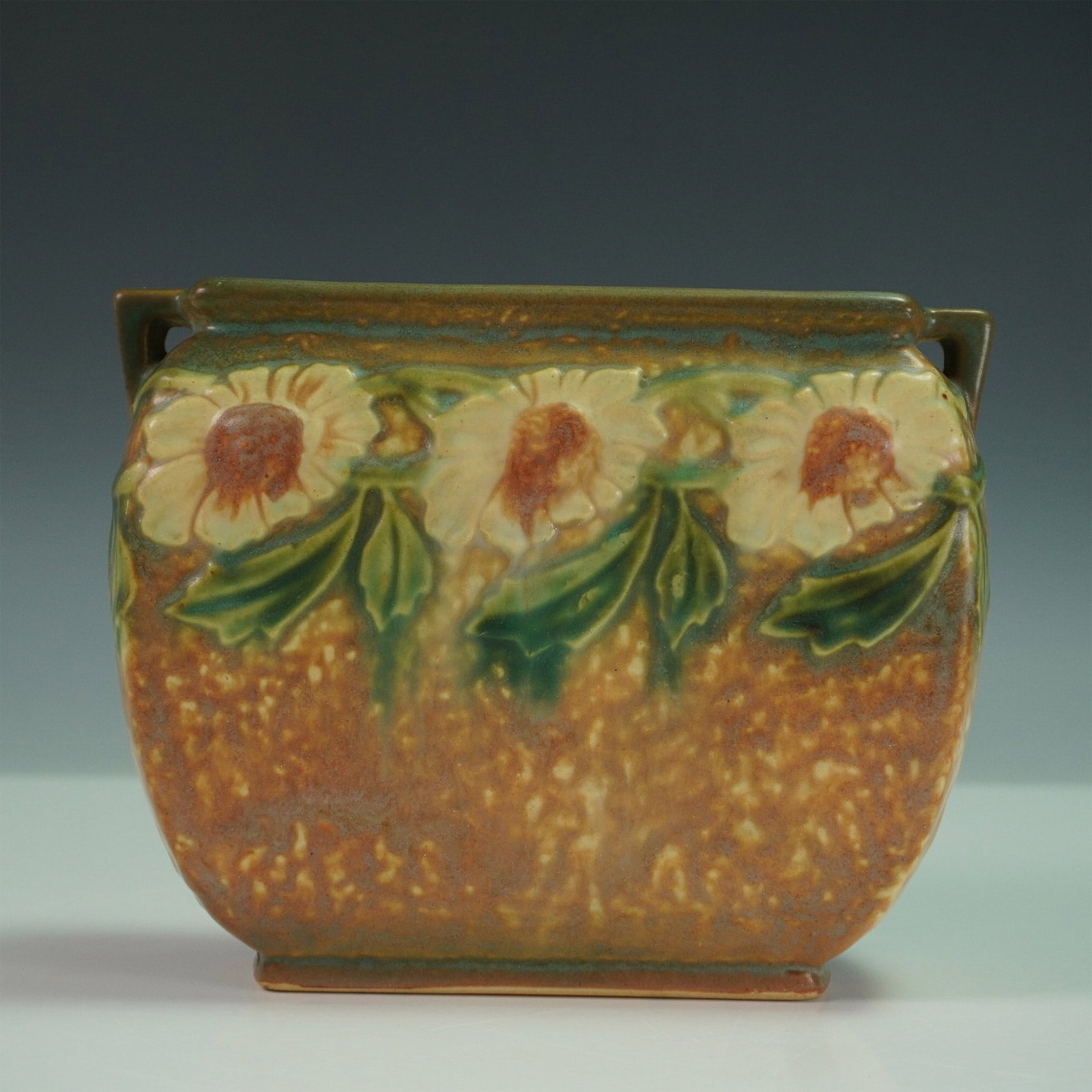 Roseville Pottery Double Handle Vase, Dahlrose Pattern 357-7 (1 of 4)