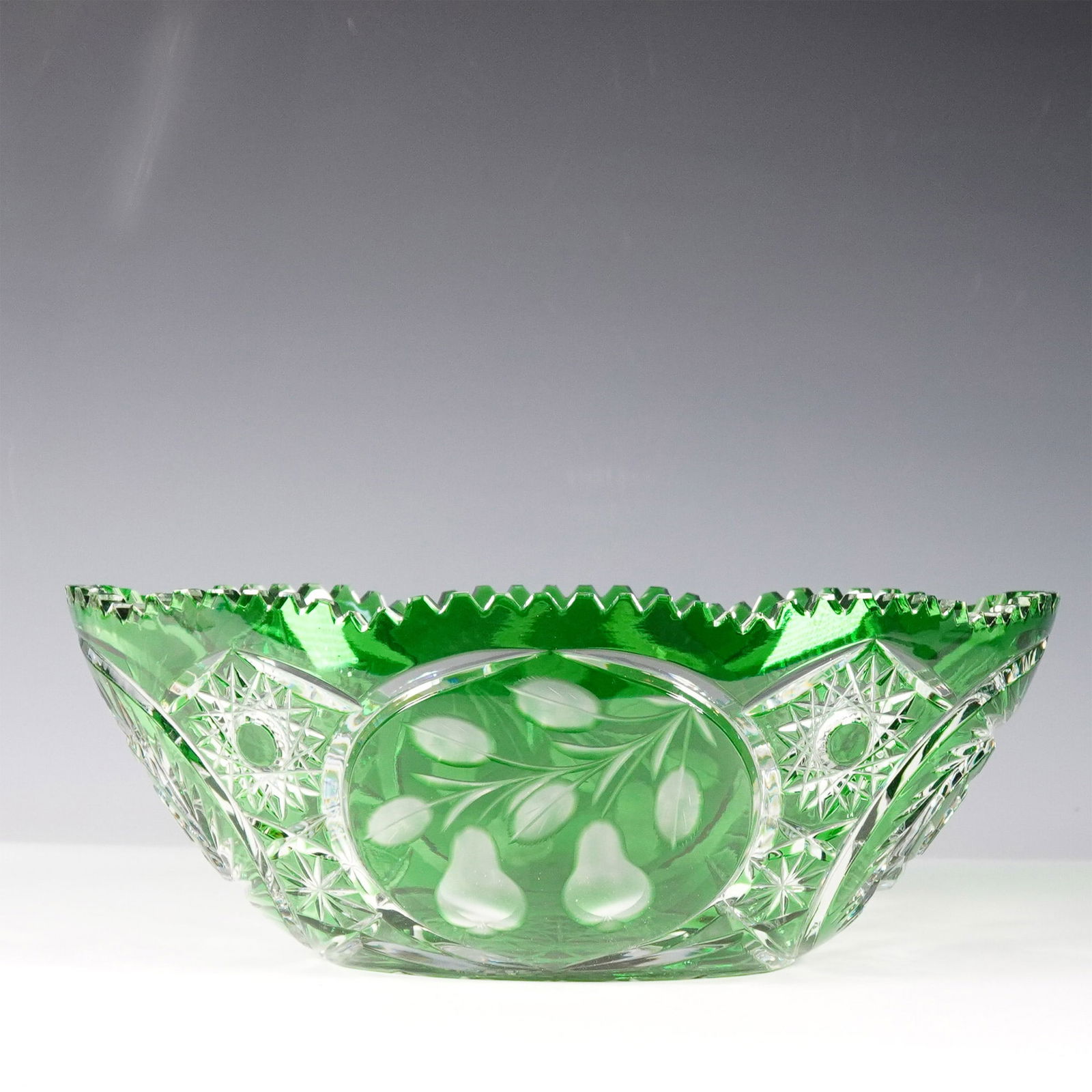 Bohemian Green Cut-to-Clear Crystal Bowl (1 of 4)