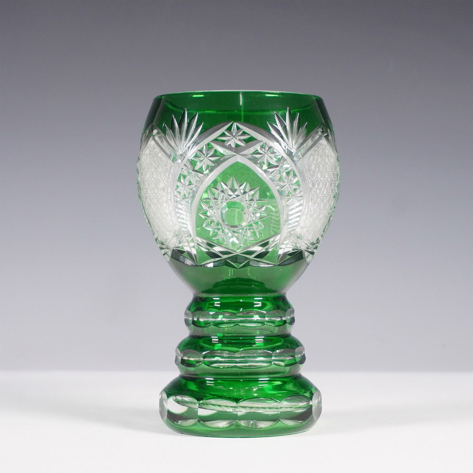 Bohemian Cut-to-Clear Green Crystal Goblet (1 of 3)