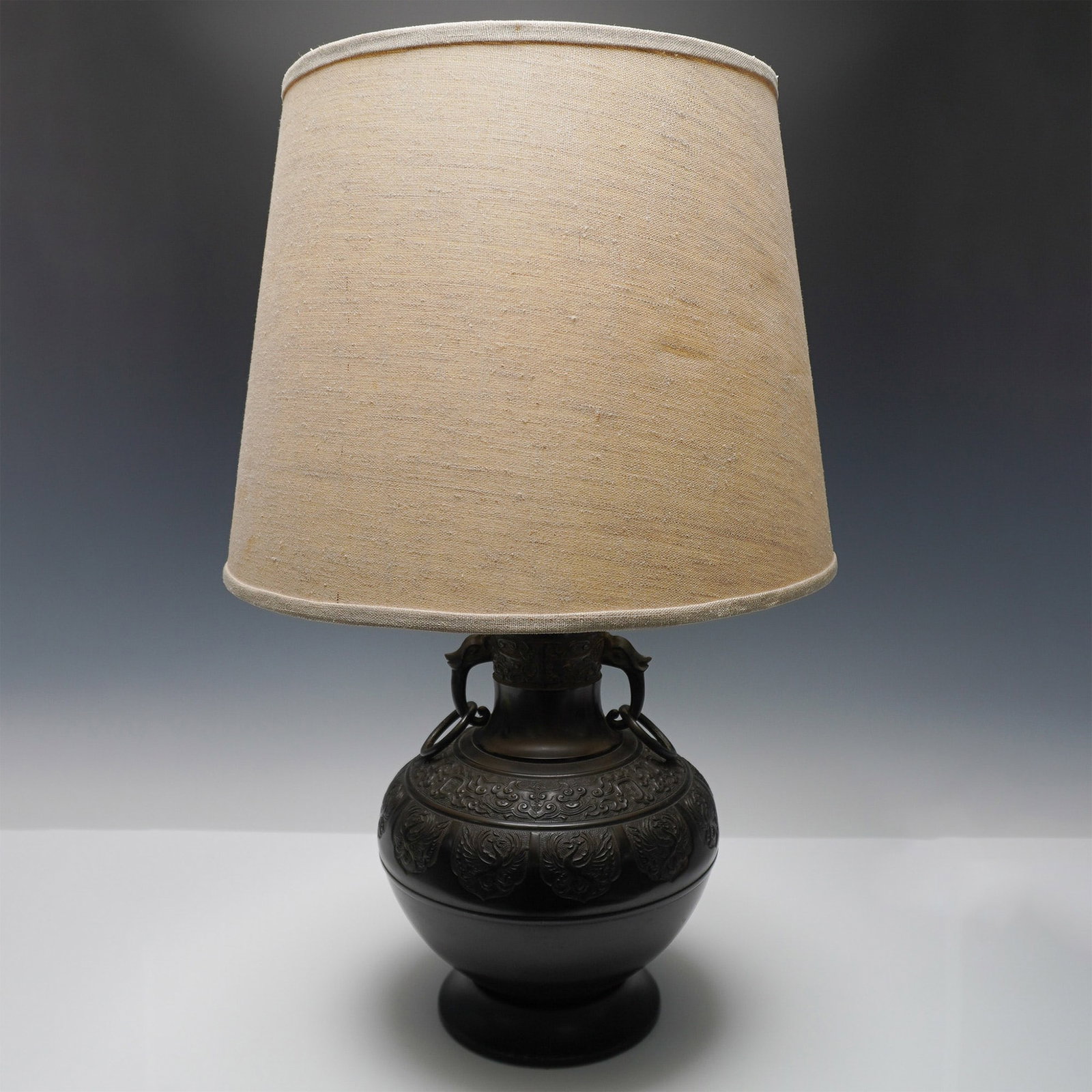 Ornate Cast Metal Table Lamp with Phoenix and Dragon Motif (1 of 4)