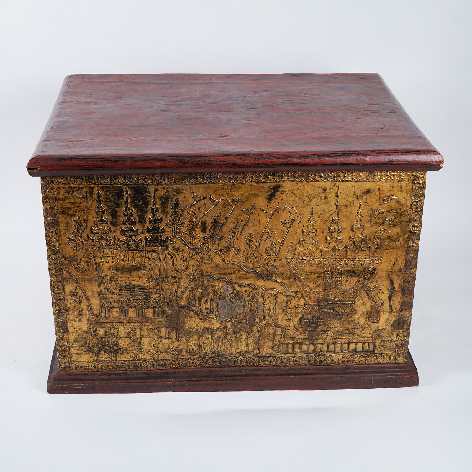 Thai Painted Wood Chest with Gilded Relief Panels (1 of 10)