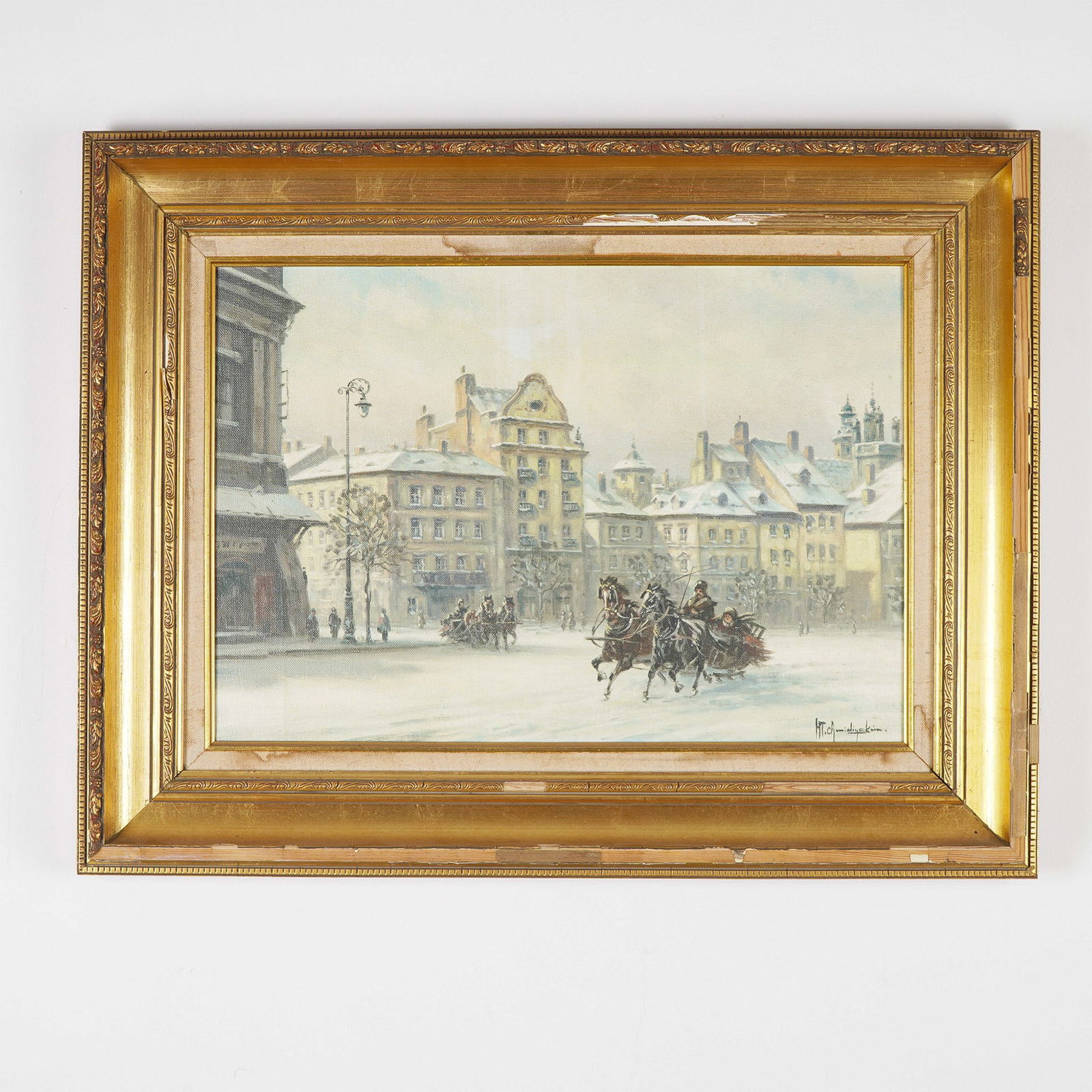 Wladyslaw T. Chmielinski, Original Oil on Canvas, Town in Winter, Signed (1 of 4)