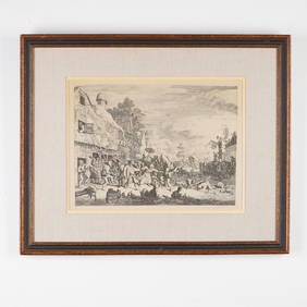Cornelis Dusart (Aft.), Antique Etching on Paper, Village Scene, Signed (1 of 4)