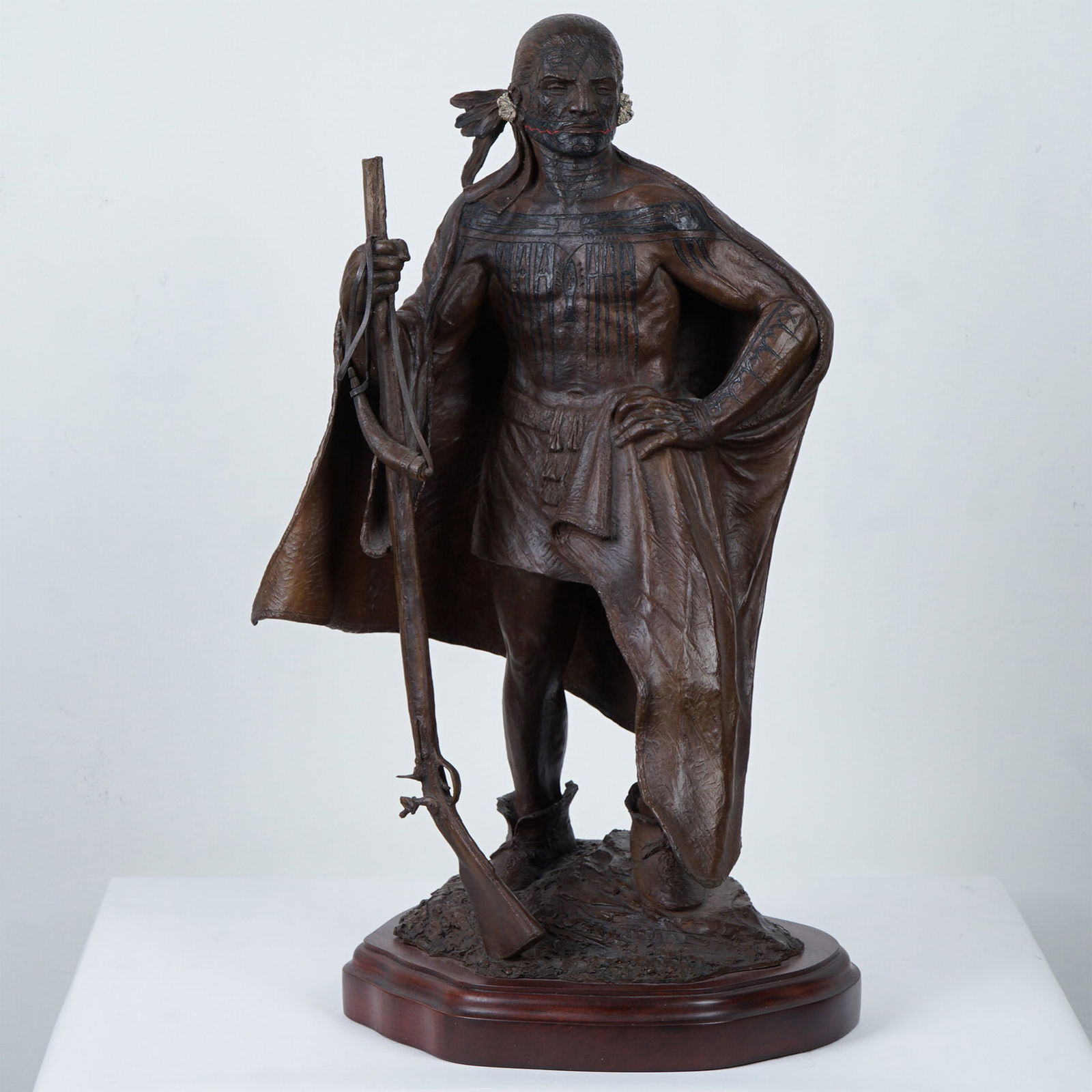 Jud Hartmann, Bronze Sculpture, Tattooed Native American Warrior, Signed (1 of 9)