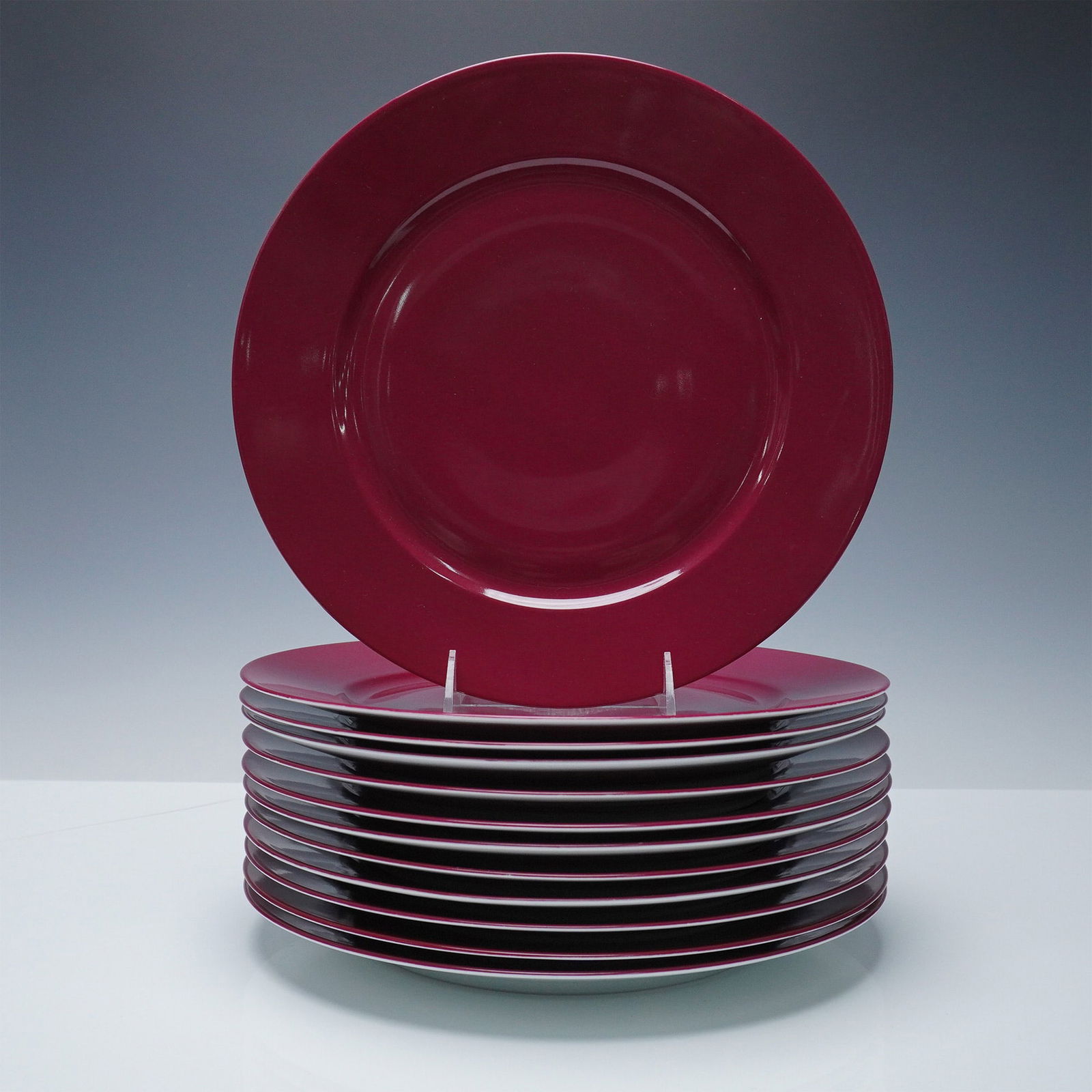 12pc Haviland Limoges Porcelain Dinner Plate Set, Burgundy (1 of 3)