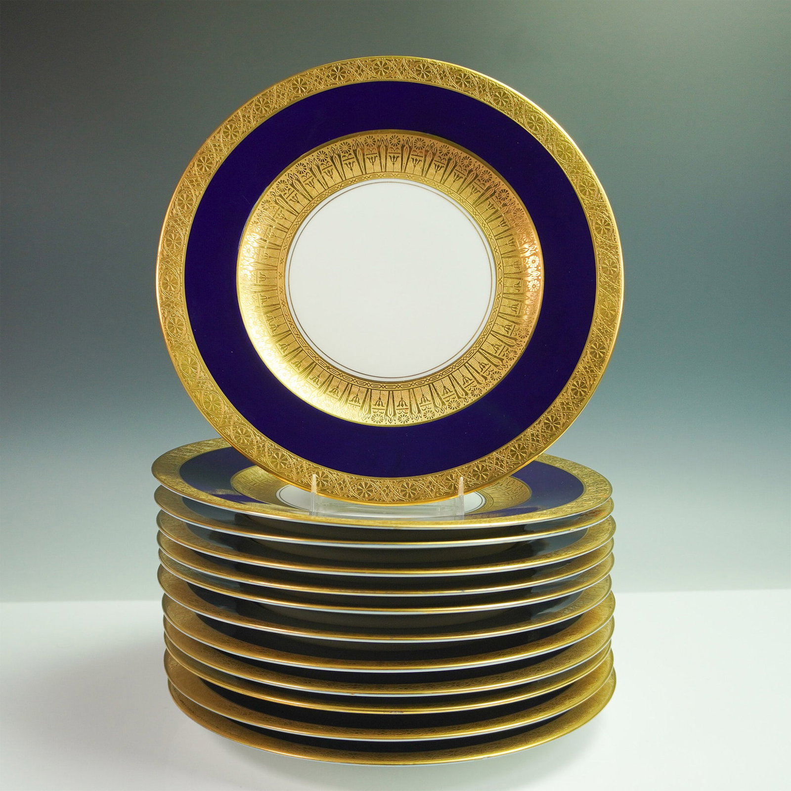 12pc Hutschenreuther Selb Bavaria Cobalt Blue and Gold Porcelain Plates (1 of 6)