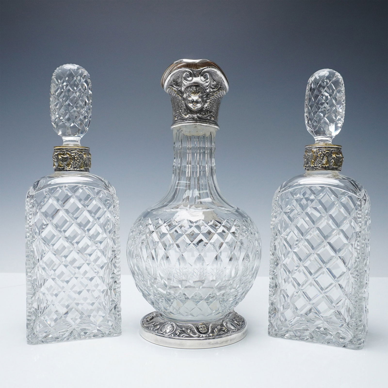 3pc Portuguese Cut Glass Claret Jug and Decanter Set (1 of 8)