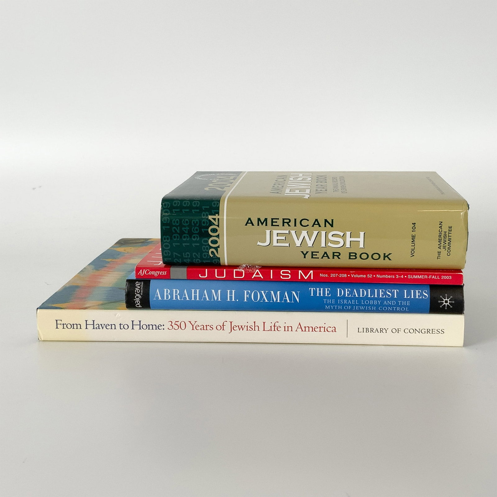 4pc Jewish Studies Book Collection: This collection of four books explores Jewish history, culture, and contemporary issues. American Jewish Year Book 2004 is a comprehensive annual publication detailing Jewish demographics, trends, and