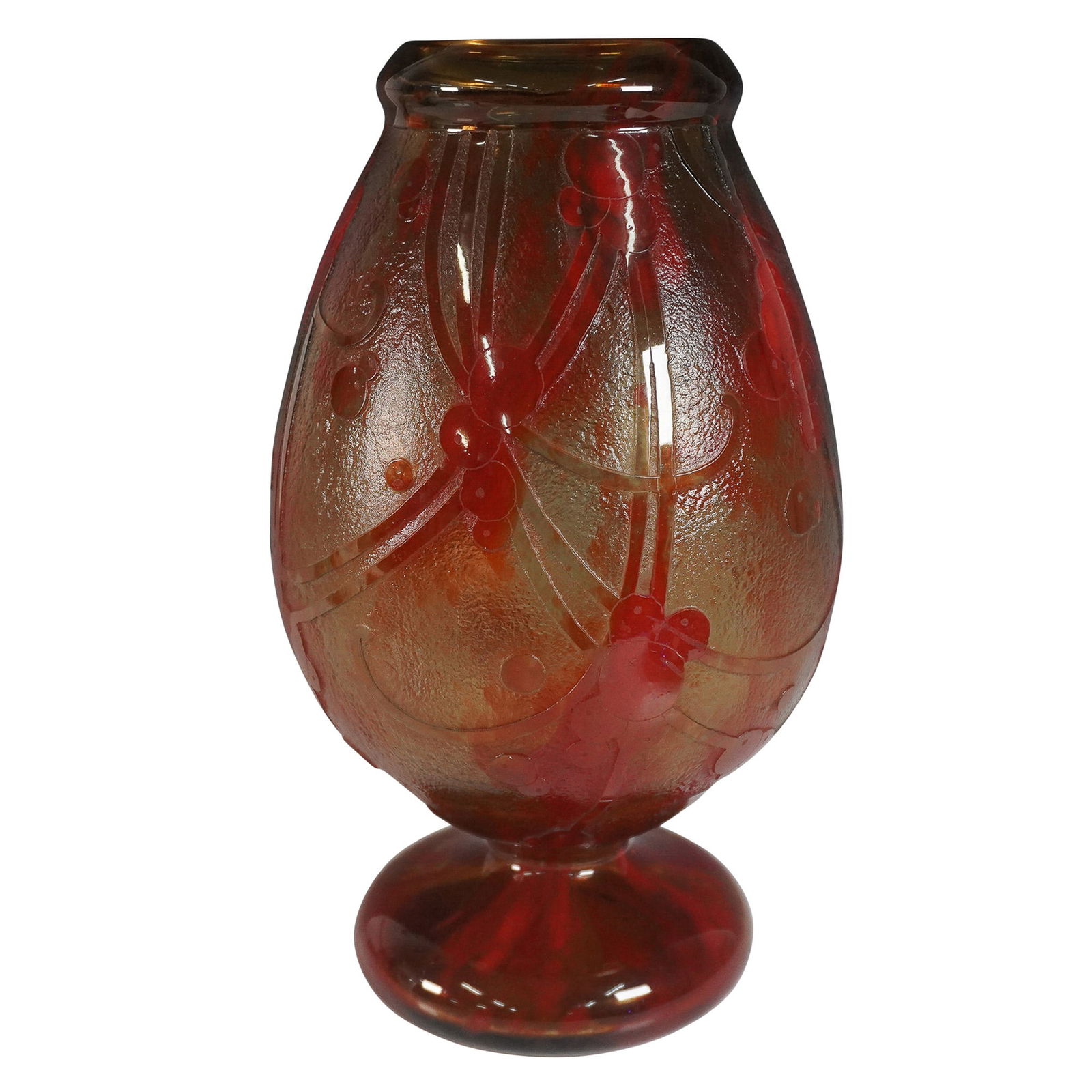 Schneider France Cameo Glass Vase, Perlieres Pattern (1 of 5)