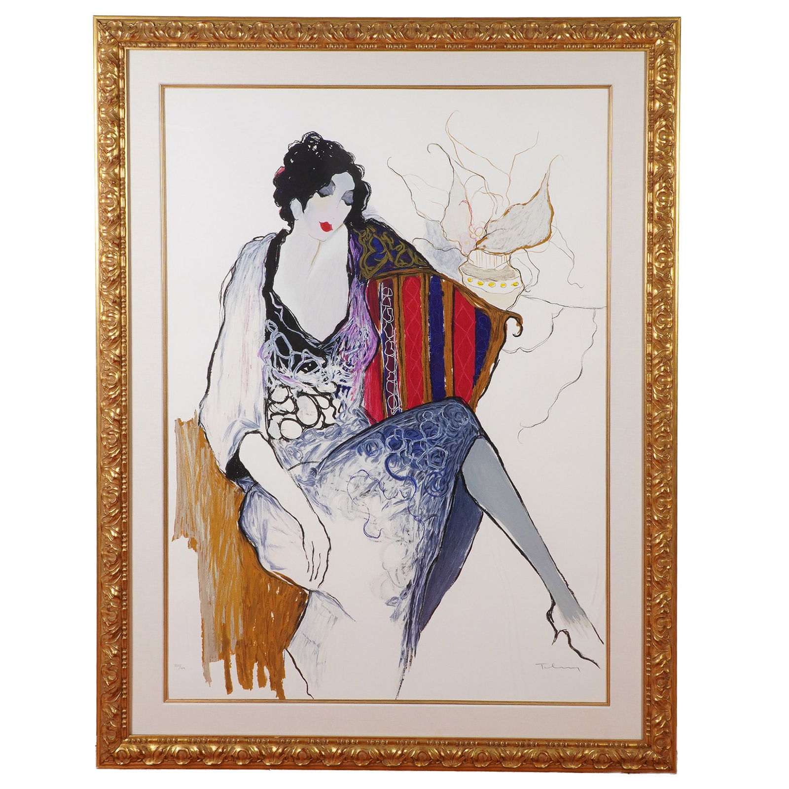 Itzchak Tarkay, Large Framed Serigraph on Paper, Reverie, Signed (1 of 4)