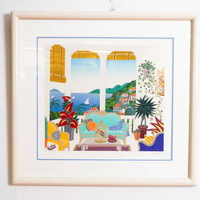 Thomas McKnight, Framed Color Serigraph, Seaside Terrace Interior, Signed (1 of 4)