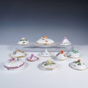 11pc Herend Hand Painted Porcelain Lidded Dish Tops (1 of 2)