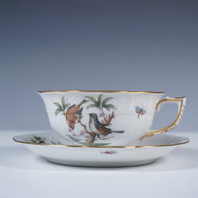 Herend Porcelain Cup and Saucer, Rothschild Bird Pattern (1 of 3)