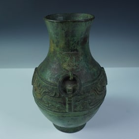 Chinese Archaistic Bronze Hu Vase with Bird Motif