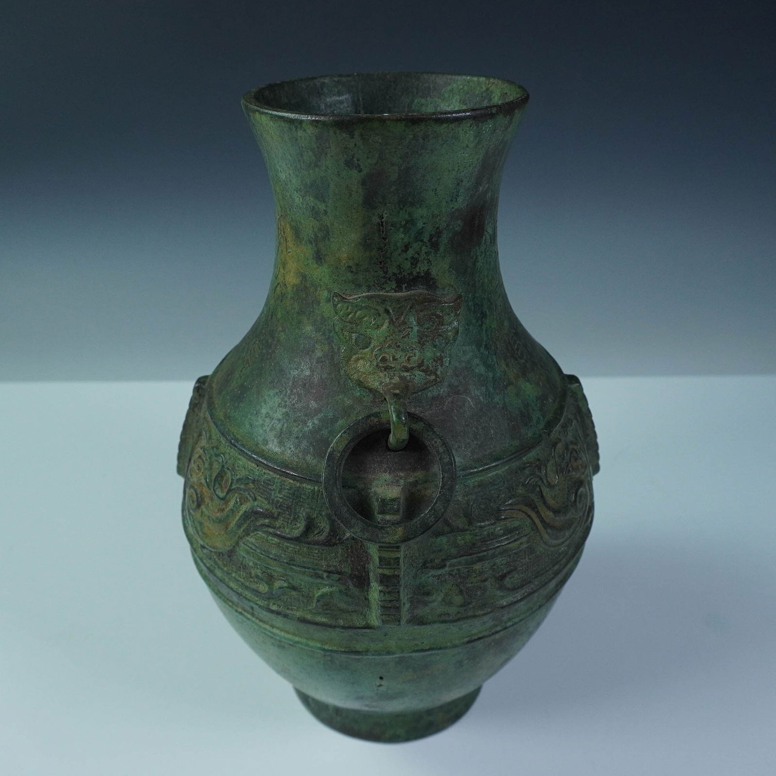 Chinese Archaistic Bronze Hu Vase with Bird Motif