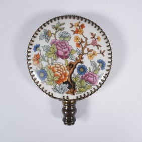 Chinese Floral Porcelain and Brass Finial