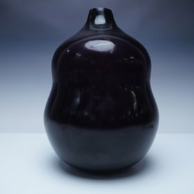Robert Kuo Peking Glass Vase, Plum Toned Gourd Form