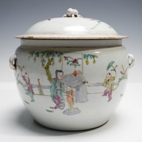 Chinese Famille Rose Porcelain Covered Jar with Figural Scene