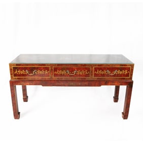 Chinese Marble Style Lacquer Console Table