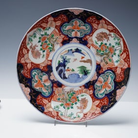 Japanese Imari Porcelain Charger, Landscape and Floral Design