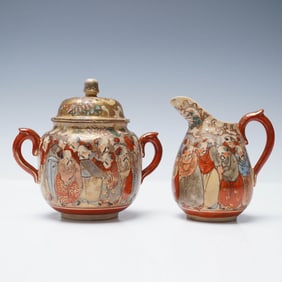 2pc Japanese Satsuma Ware Creamer and Sugar Bowl