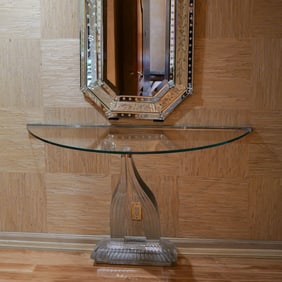 Authentic Baccarat France Crystal Demilune Console Table with Curved Base