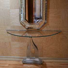 Authentic Baccarat France Crystal Demilune Console Table with Curved Base (1 of 7)