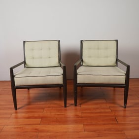 Pair of Mid Century Modern Lounge Chairs with Ebonized Frames