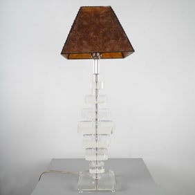 Tall Modernist Stacked Lucite Table Lamp with Shade