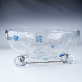 Baccarat Large Crystal Bowl in a Floral and Butterfly Design
