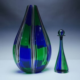 2pc Vitrix Studio Art Glass Vase and Perfume Bottle