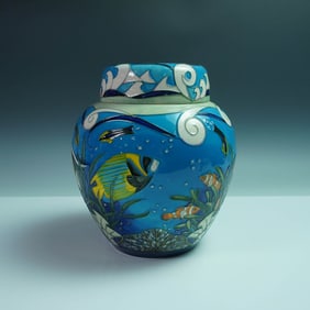Moorcroft Pottery by Sian Leeper Covered Ginger Jar, Coral Reef