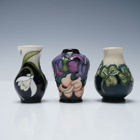 3pc Moorcroft Pottery Mini Floral Vases