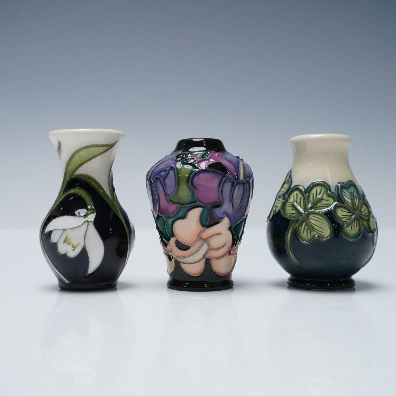 3pc Moorcroft Pottery Mini Floral Vases (1 of 4)