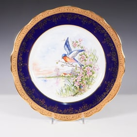 Imperia Limoges Hand-Painted Porcelain Plate with Bluebird & Gold Accents