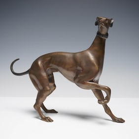Bronze Greyhound Dog Sculpture in Walking Pose