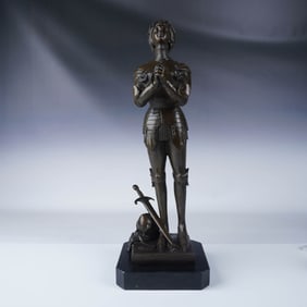 Bronze Joan of Arc Statue, Mounted on Stone Base