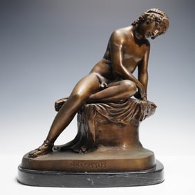 Bronze Sculpture of Narcissus After Allegrain, Marble Base