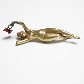 Franz Bergman Vienna Bronze Reclining Nude with Flowers, Signed FB