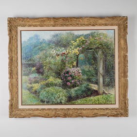 Kaethe Hoeltzell, Oil on Canvas, Garden Archway Scene w/ COA from Vatican