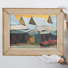 Annette Krauss Rose Painting, Abstract Village Scene