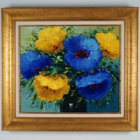 Christian Nesvadba, Original Oil on Canvas, Flowers, Signed