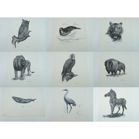 Hebner & Jacobs, Set of 9 World Wildlife Series Lithographs, Signed