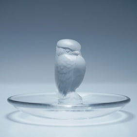Lalique France Frosted Crystal Owl Ring Dish