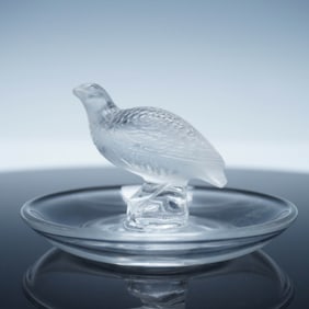 Lalique France Frosted Crystal Partridge Ring Dish