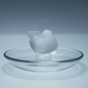 Lalique France Frosted Crystal Sparrow Ring Dish