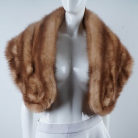 Authentic Fur Shawl, Light Auburn-Toned Vintage Wrap