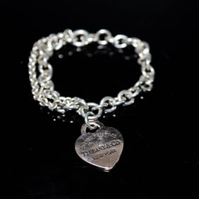 Tiffany & Co. Sterling Rubedo Heart Double Chain Bracelet