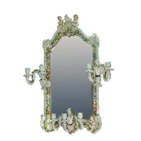 Meissen Style Porcelain Girandole Mirror with Cherubs